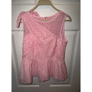 Lilly Pulitzer Diara Lace Top Women's Size 10 Pink Eyelet Peplum